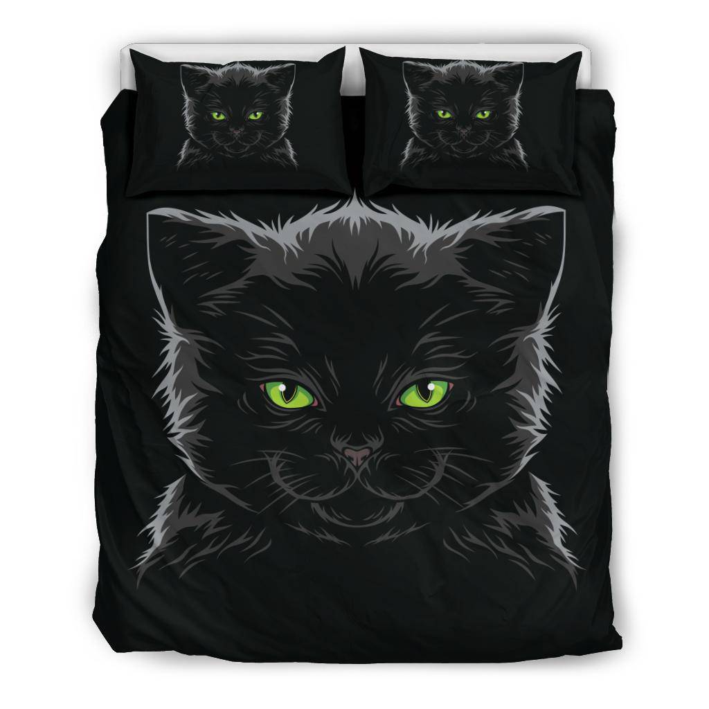 Black Green Eye Cat Bedding Set - Top Content | POD Collection | Free Shipping