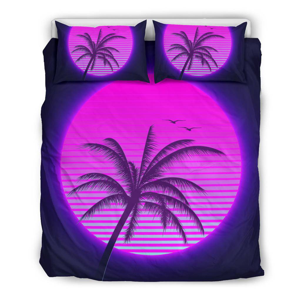 Retrowave Sunset Palm Bedding Set - Top Content | POD Collection | Free Shipping