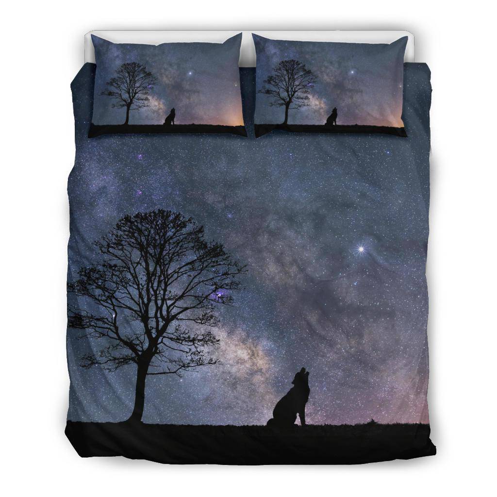 Silhouette Wolf Tree Stars Bedding Set - Top Content | POD Collection | Free Shipping