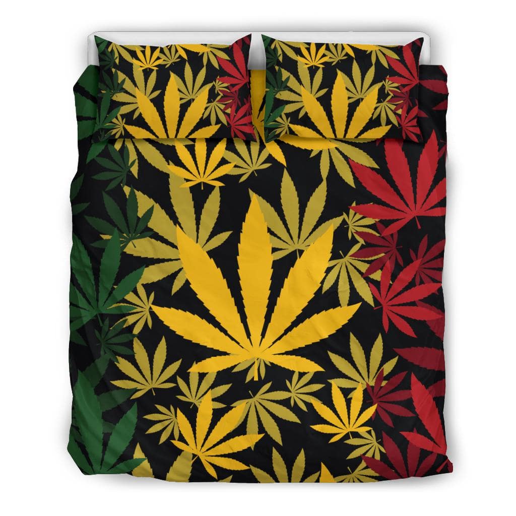 Green Yellow Red Cannabis Leaves Bedding Set - Top Content | POD Collection | Free Shipping