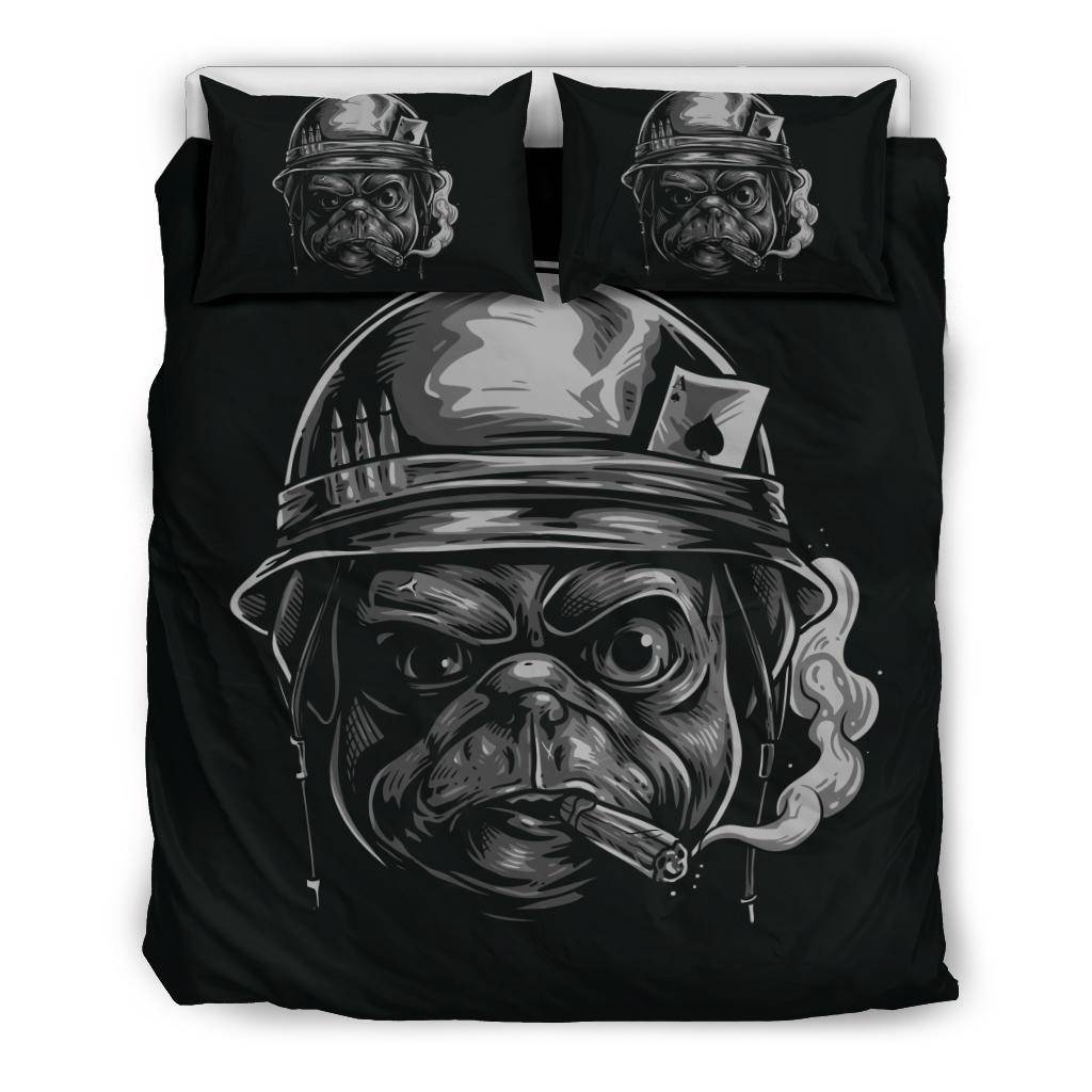 Pug Soldier Black Cartoon Bedding Set - Top Content | POD Collection | Free Shipping