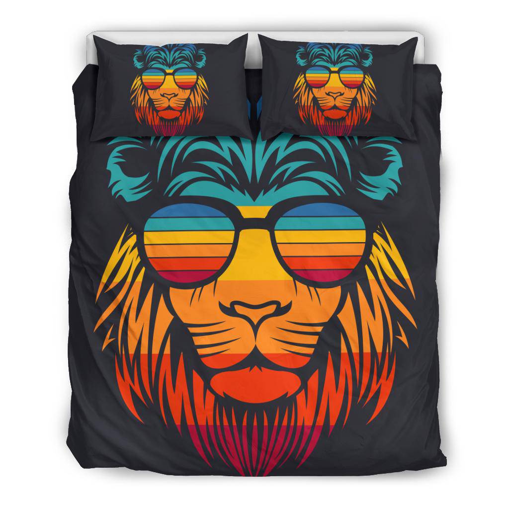 Retro Lion with Sunglasses Bedding Set - Top Content | POD Collection | Free Shipping