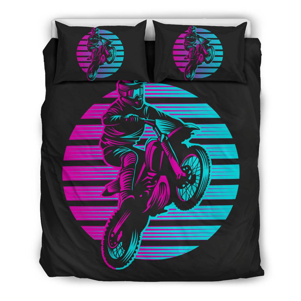 Retro Motocross Motorcycle Sunset Bedding Set - Top Content | POD Collection | Free Shipping