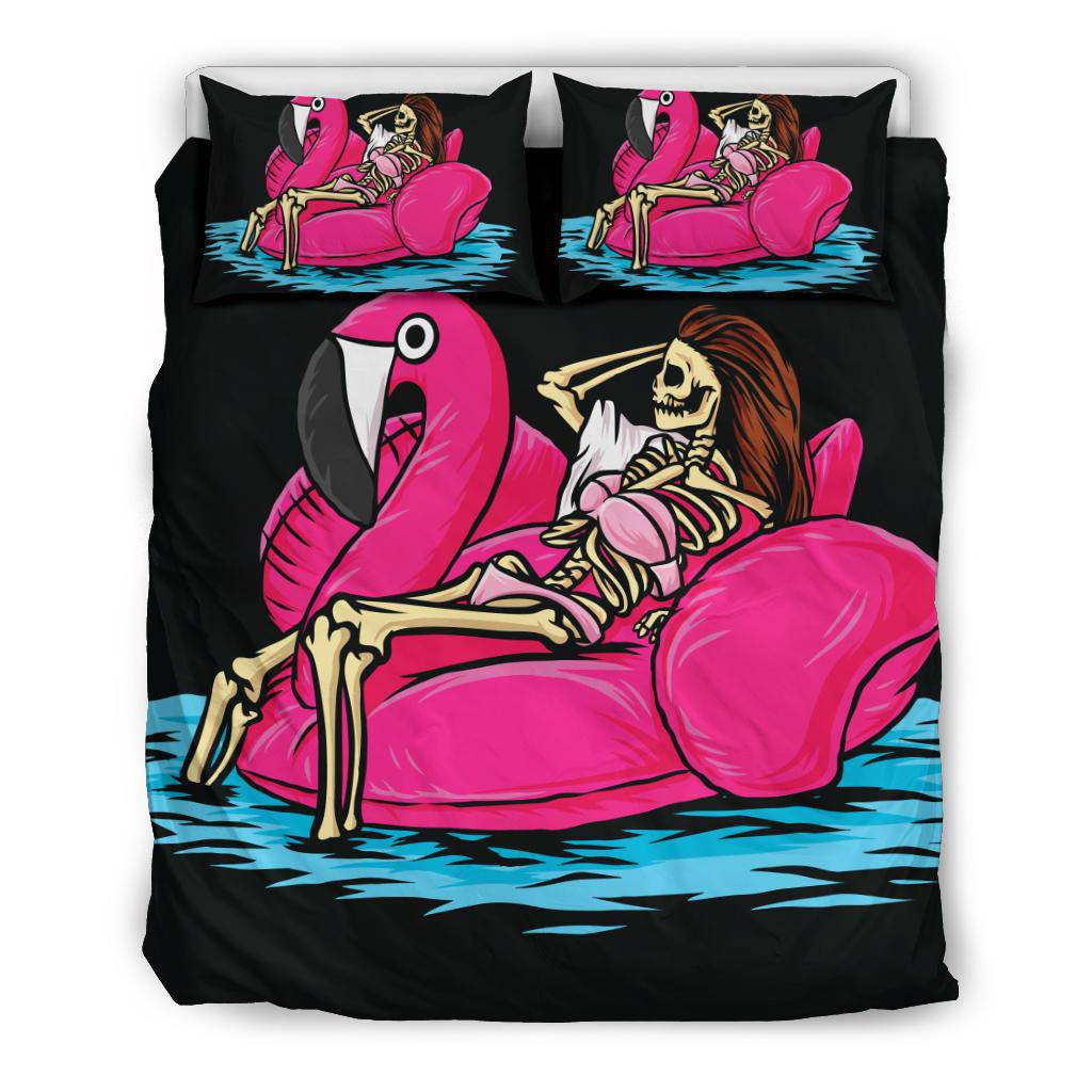 Skeleton Girl Flamingo Bikini Bedding Set - Top Content | POD Collection | Free Shipping