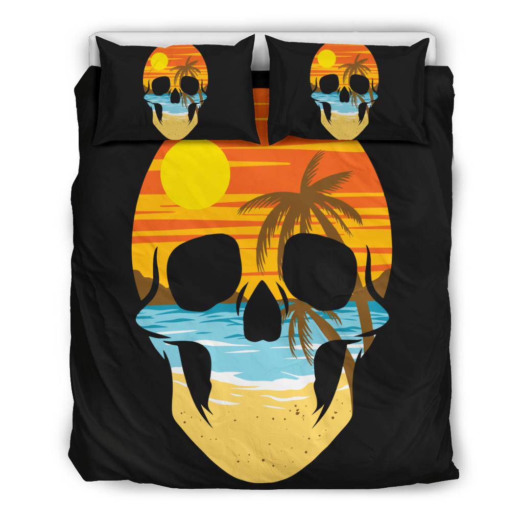 Skull Beach Palms Tropical Bedding Set - Top Content | POD Collection | Free Shipping