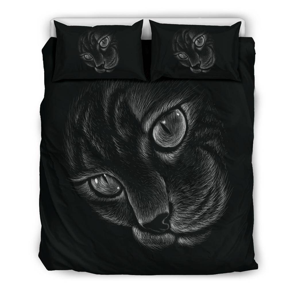 Cat Head Drawing Black Bedding Set - Top Content | POD Collection | Free Shipping