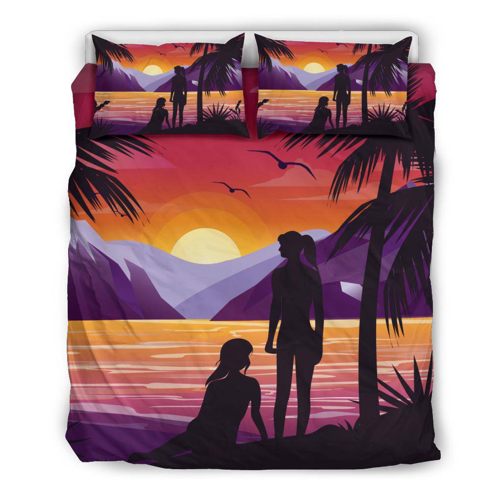 Couple Girls Friends Sunset Palms Bedding Set - Top Content | POD Collection | Free Shipping