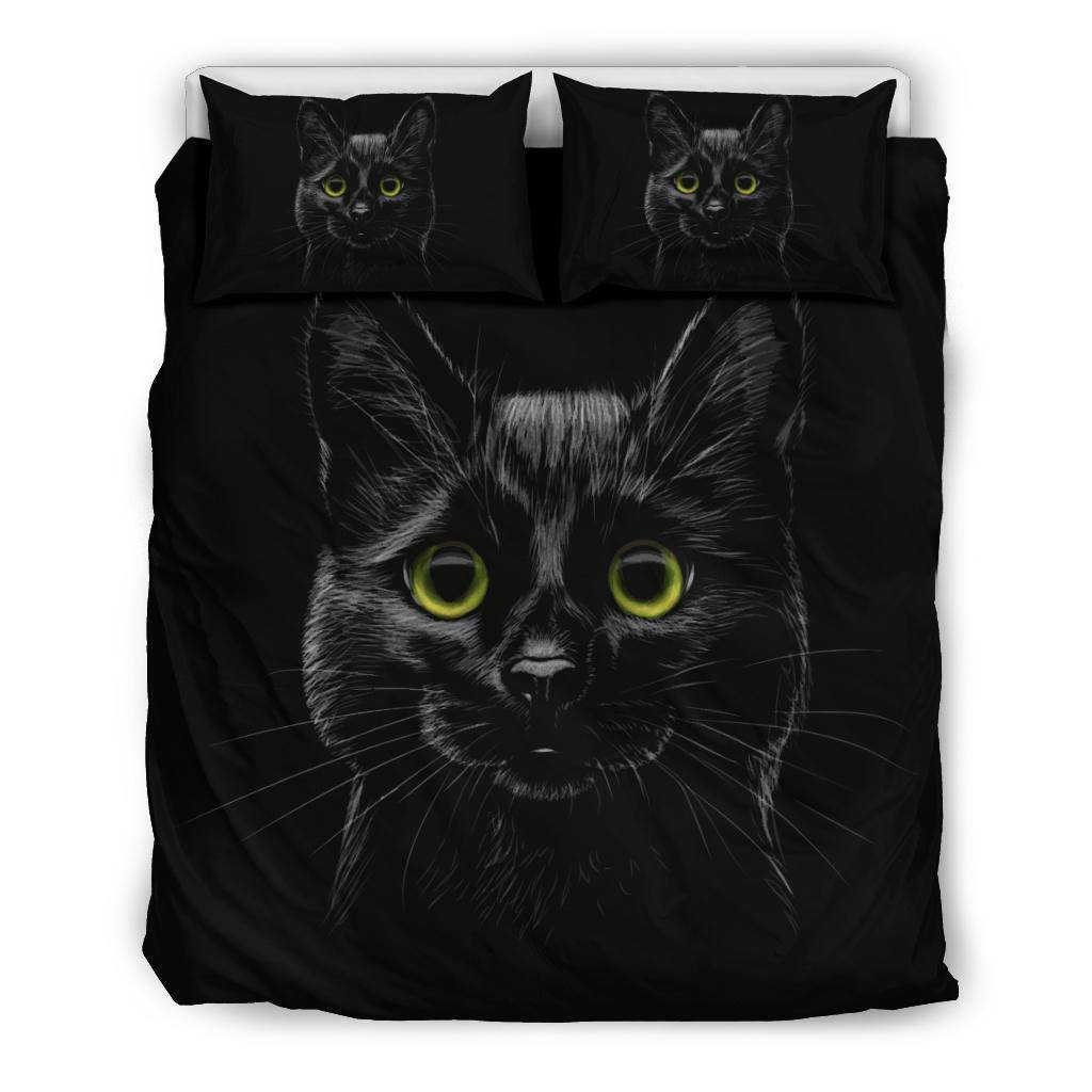 Green Eyes Black Cat Bedding Set - Top Content | POD Collection | Free Shipping