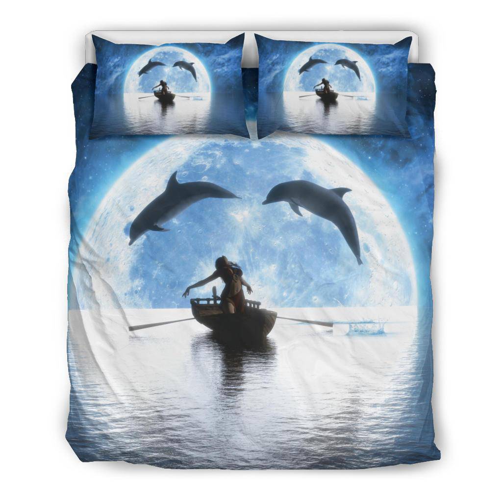 Moonlight Two Jumping Dolphins Sea Bedding Set - Top Content | POD Collection | Free Shipping