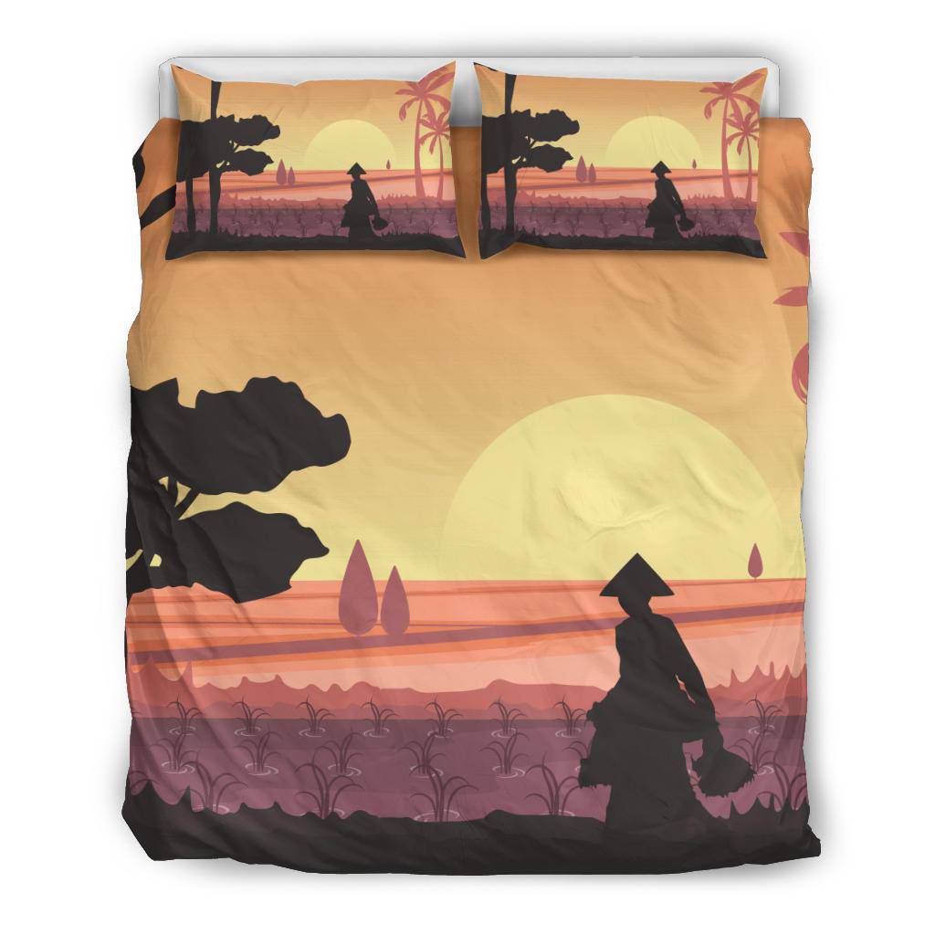 Morning Sunrise Asian Farmer Rice Field Bedding Set - Top Content | POD Collection | Free Shipping