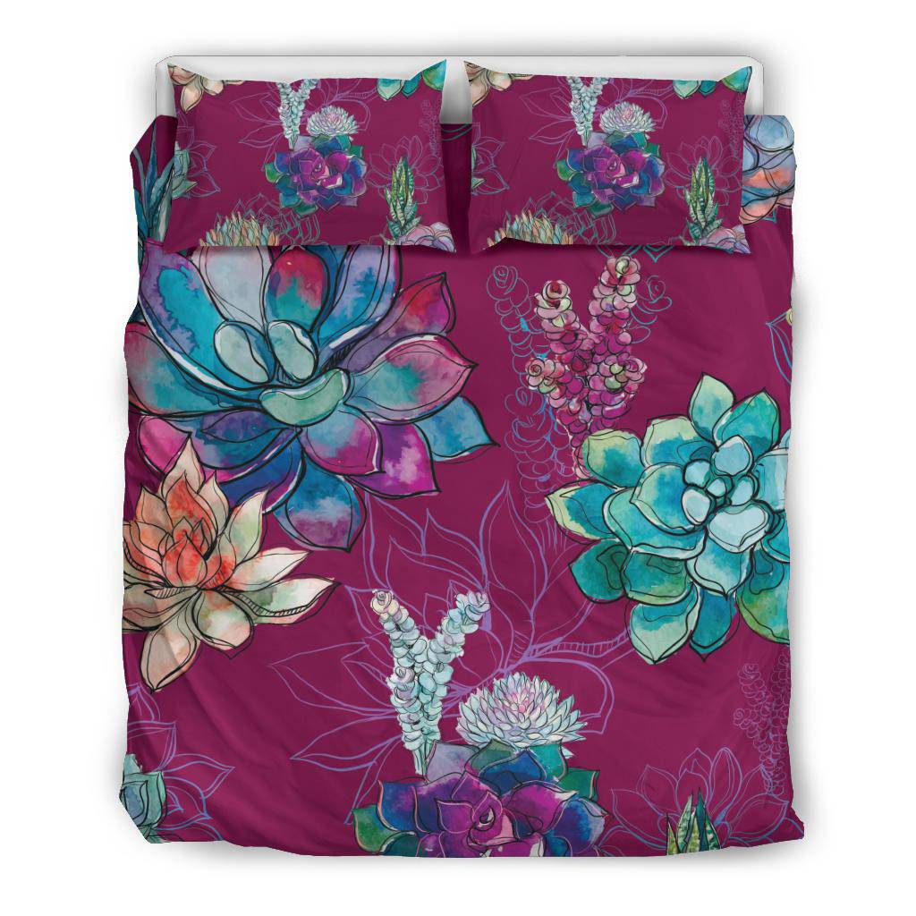 Succulents Plants Flowers Colorful Bedding Set - Top Content | POD Collection | Free Shipping