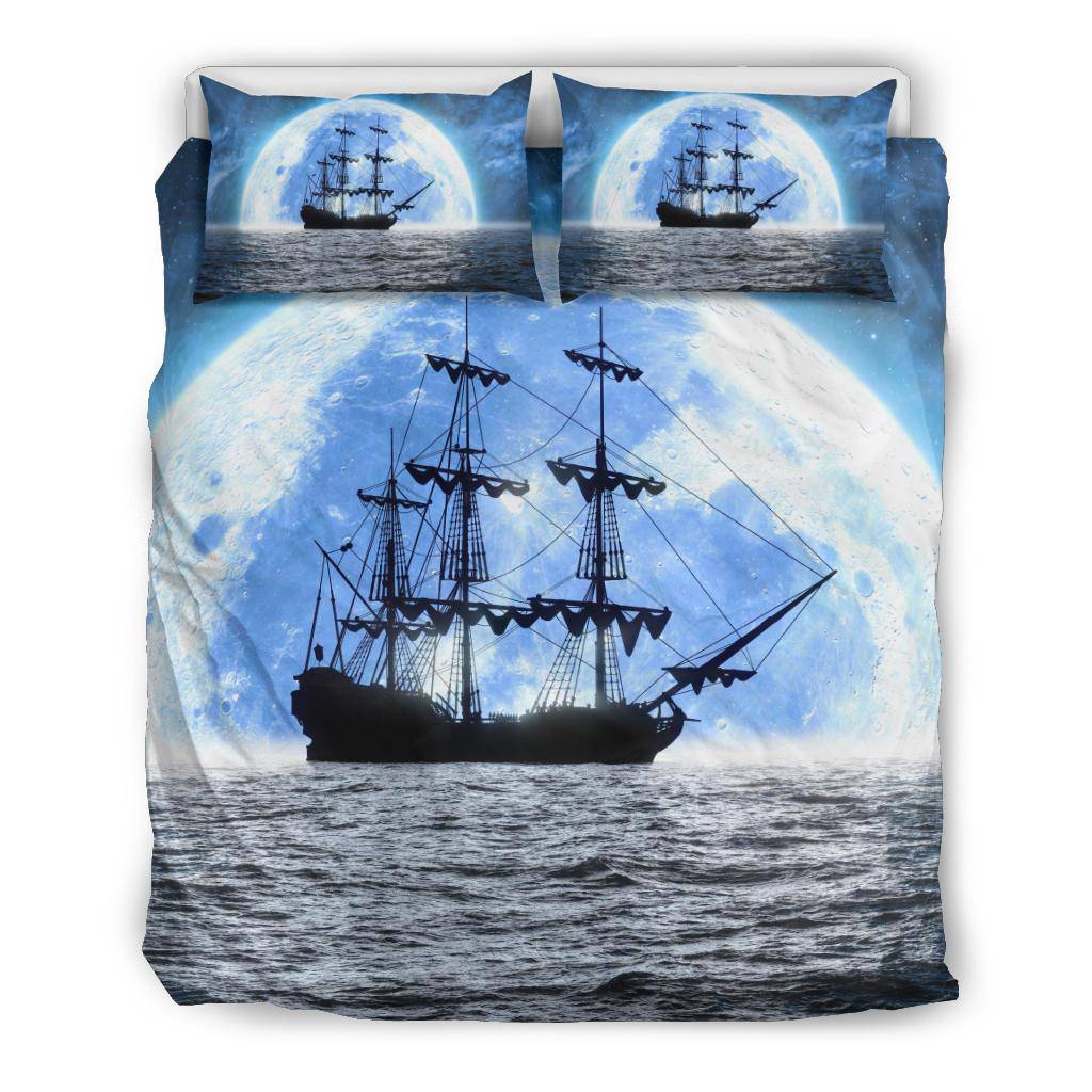 Sea Ship Moon Moonlight Blue Bedding Set - Top Content | POD Collection | Free Shipping