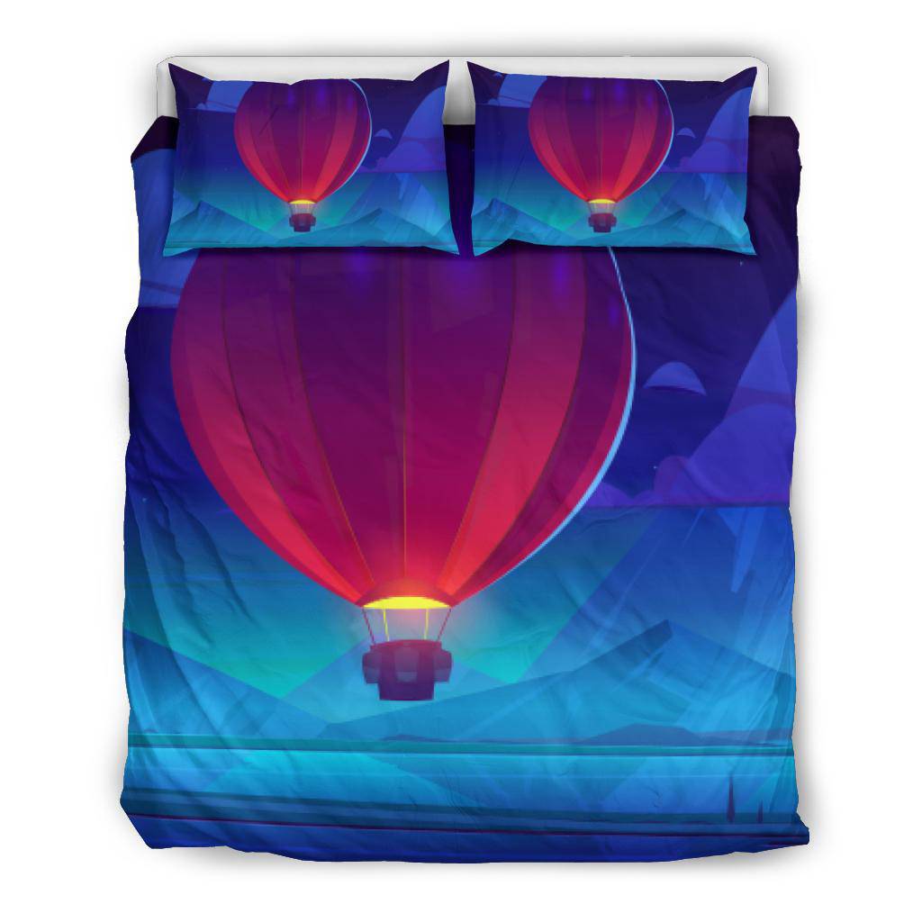 Air Balloon Flying Night Sky Clouds Mountains Bedding Set - Top Content | POD Collection | Free Shipping