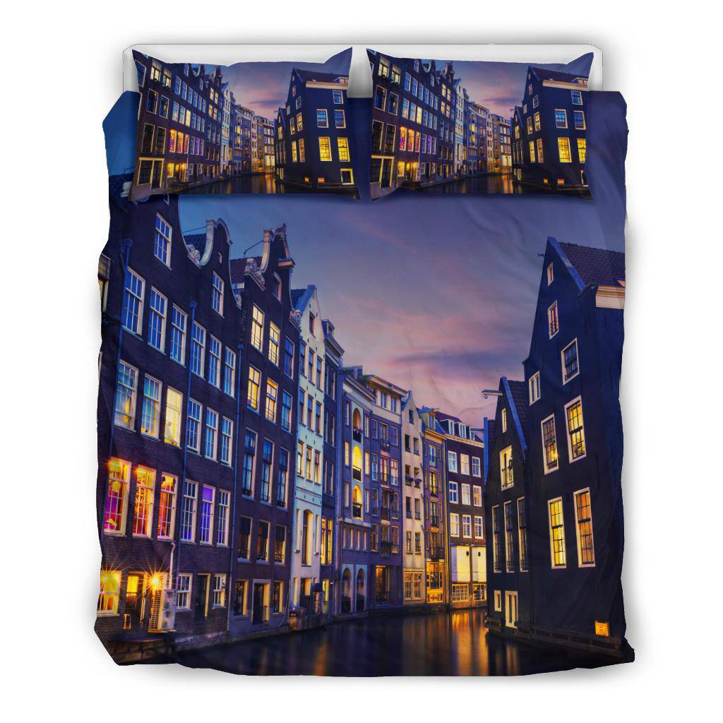 Amsterdam Canal Night Netherlands Street Houses Bedding Set - Top Content | POD Collection | Free Shipping