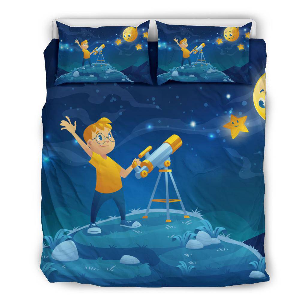 Boy Telescope Night Cartoon Sky Stars Kids Bedding Set - Top Content | POD Collection | Free Shipping