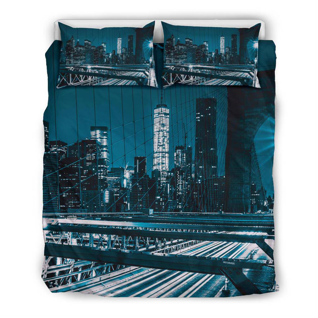 Brooklyn Bridge New York City Lights Night Sky Traffic Bedding Set - Top Content | POD Collection | Free Shipping