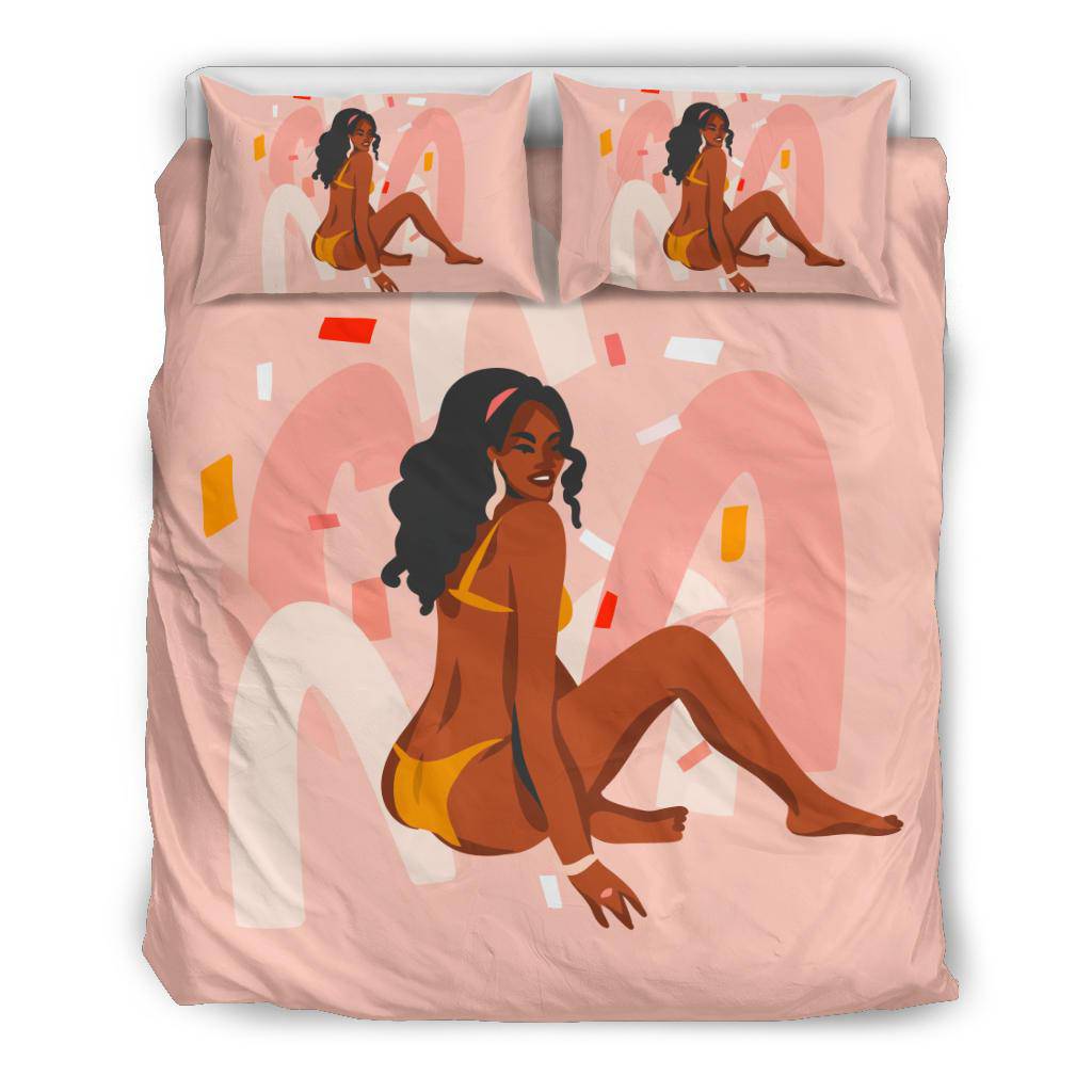 Hand Drawn Afro American Sitting Bikini Party Bedding Set - Top Content | POD Collection | Free Shipping