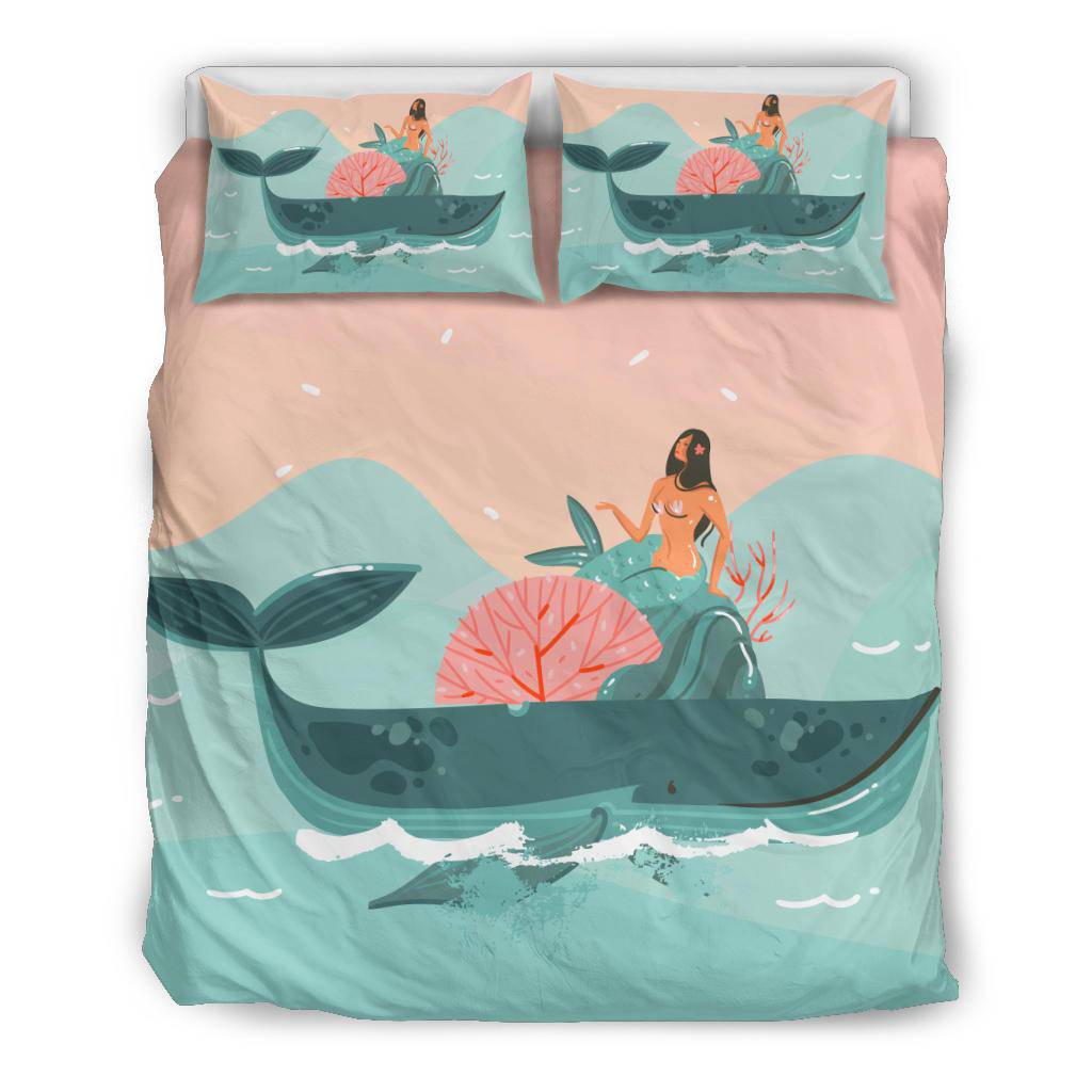 Hand Drawn Mermaid Woman Whale Sea Bikini Bedding Set - Top Content | POD Collection | Free Shipping