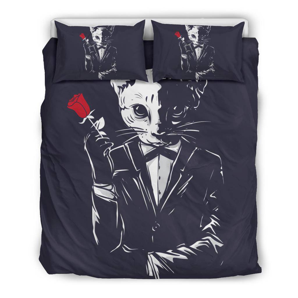 Mafia Gangster Cat Holding Red Rose Bedding Set - Top Content | POD Collection | Free Shipping