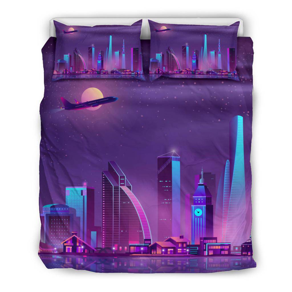 Modern Metropolis City Night Sky Lights Bedding Set - Top Content | POD Collection | Free Shipping