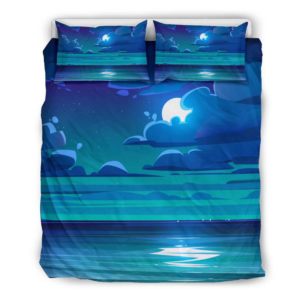 Night Sky Sea Blue Stars Moon Bedding Set - Top Content | POD Collection | Free Shipping