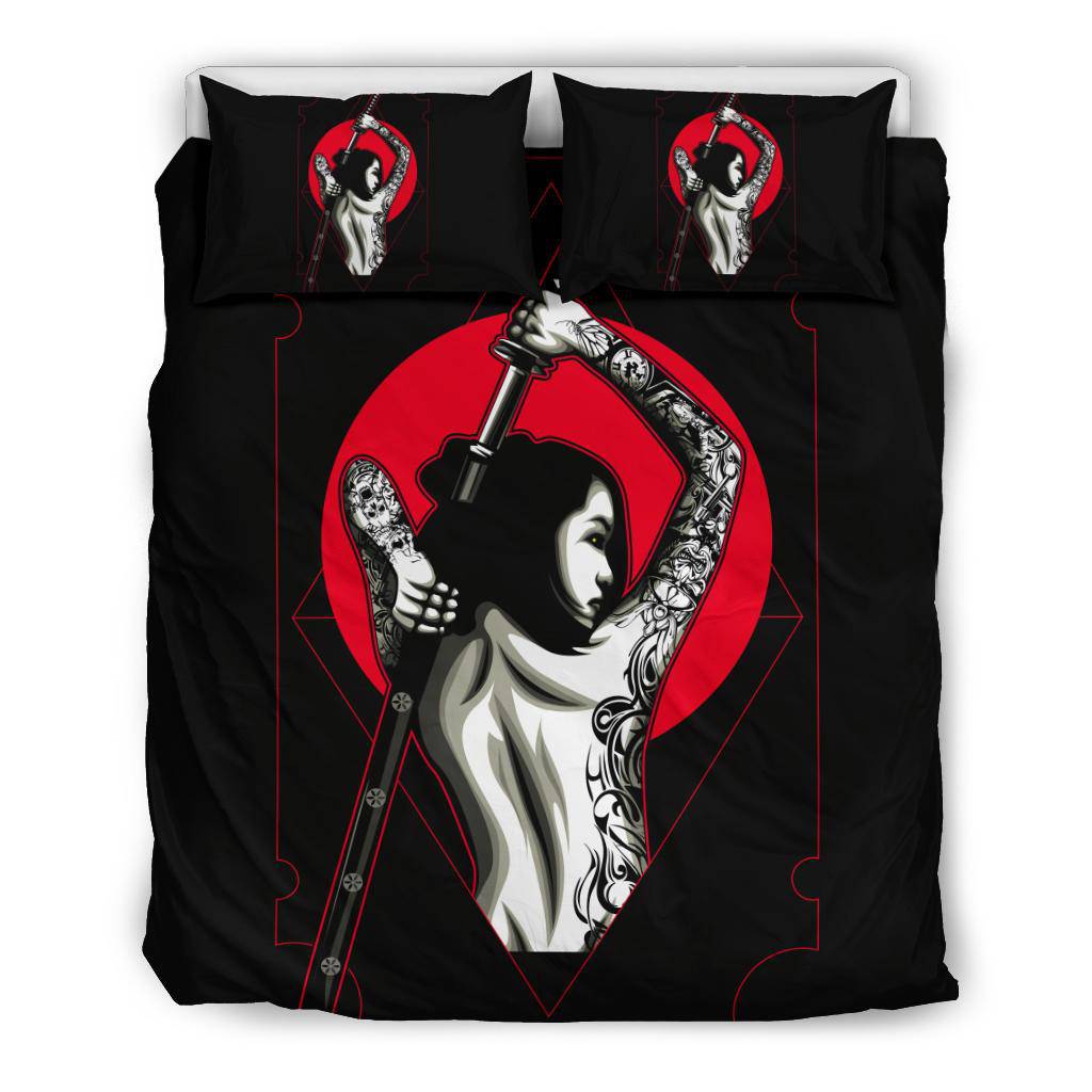 Samurai Woman Tattoo Japan Sword Red Sun Bedding Set - Top Content | POD Collection | Free Shipping