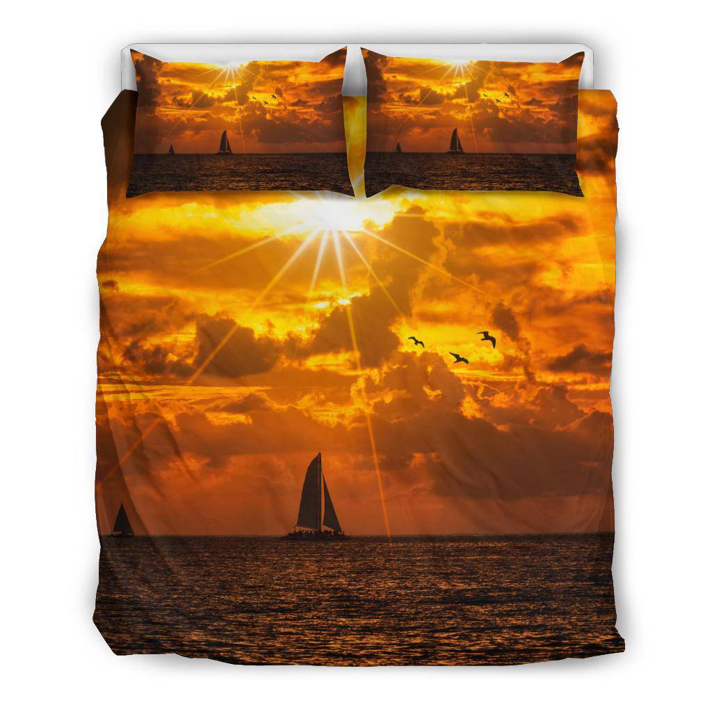 Silhouette Boat Sea Sun Birds Bedding Set - Top Content | POD Collection | Free Shipping