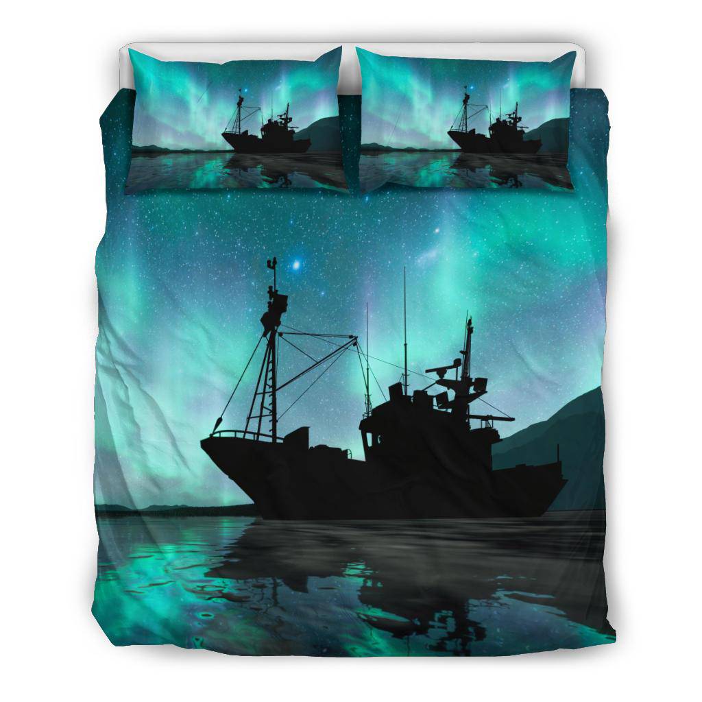 Silhouette Vessel Sea Aurora Stars Bedding Set - Top Content | POD Collection | Free Shipping