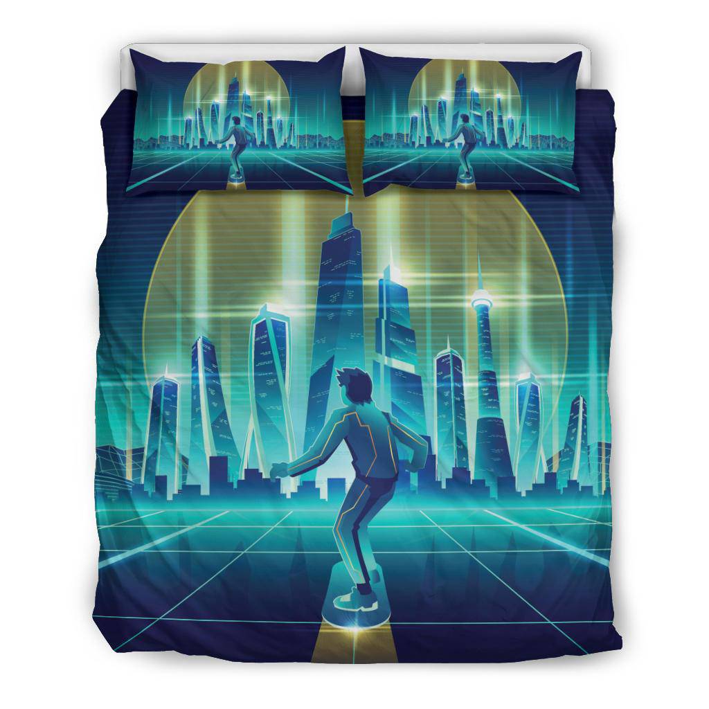 Skateboard Man Future Metropolis City Bedding Set - Top Content | POD Collection | Free Shipping