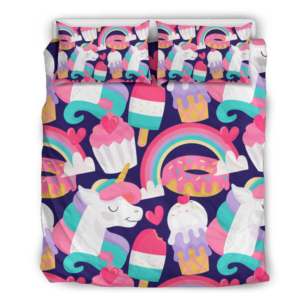 Unicorn Ice Cream Muffins Donuts Cartoon Bedding Set - Top Content | POD Collection | Free Shipping