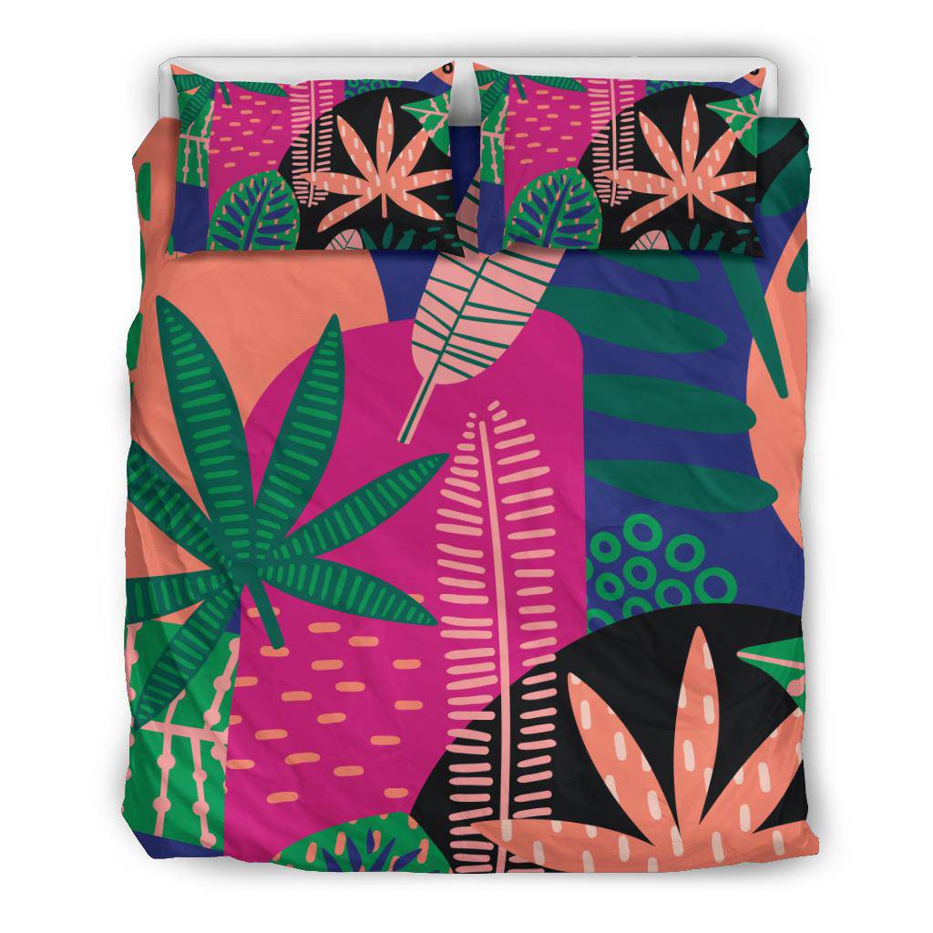 Colorful Tropical Leaves Nature Hand Drawn Bedding Set - Top Content | POD Collection | Free Shipping