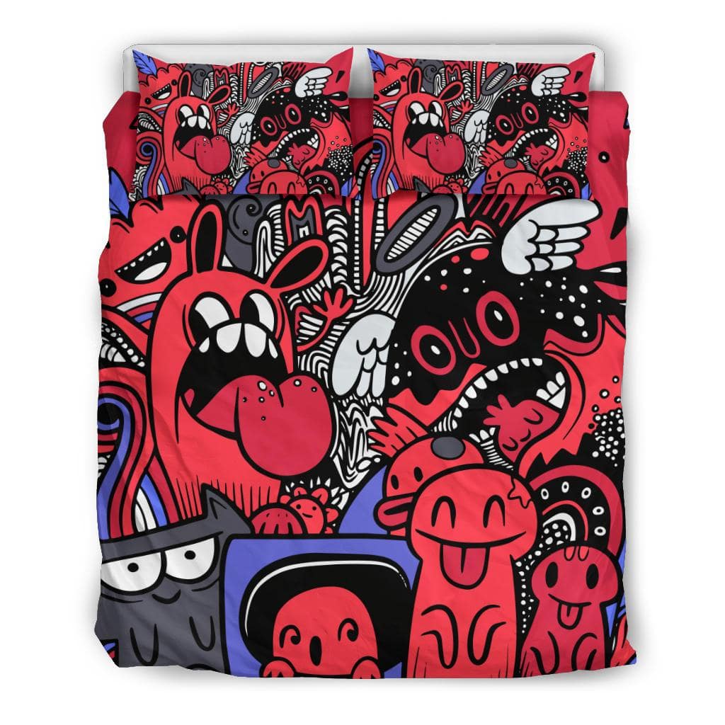 Funny Monster Drawing Cartoon Graffiti Bedding Set - Top Content | POD Collection | Free Shipping