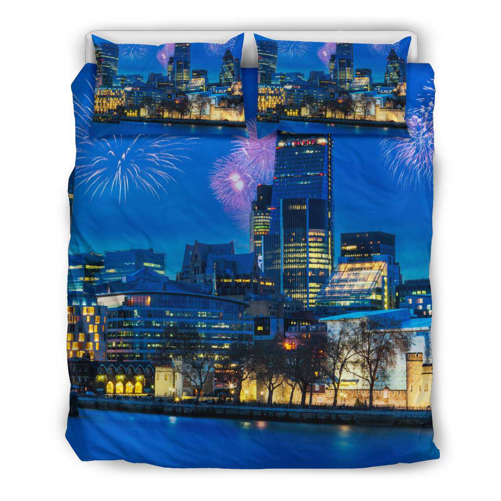 London Skyline Night Fireworks City Lights Travel Bedding Set - Top Content | POD Collection | Free Shipping