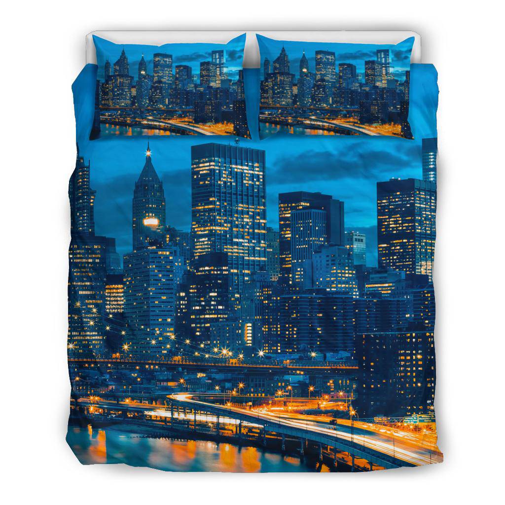 Skyline Downtown New York USA City Lights Night Sky Bedding Set - Top Content | POD Collection | Free Shipping