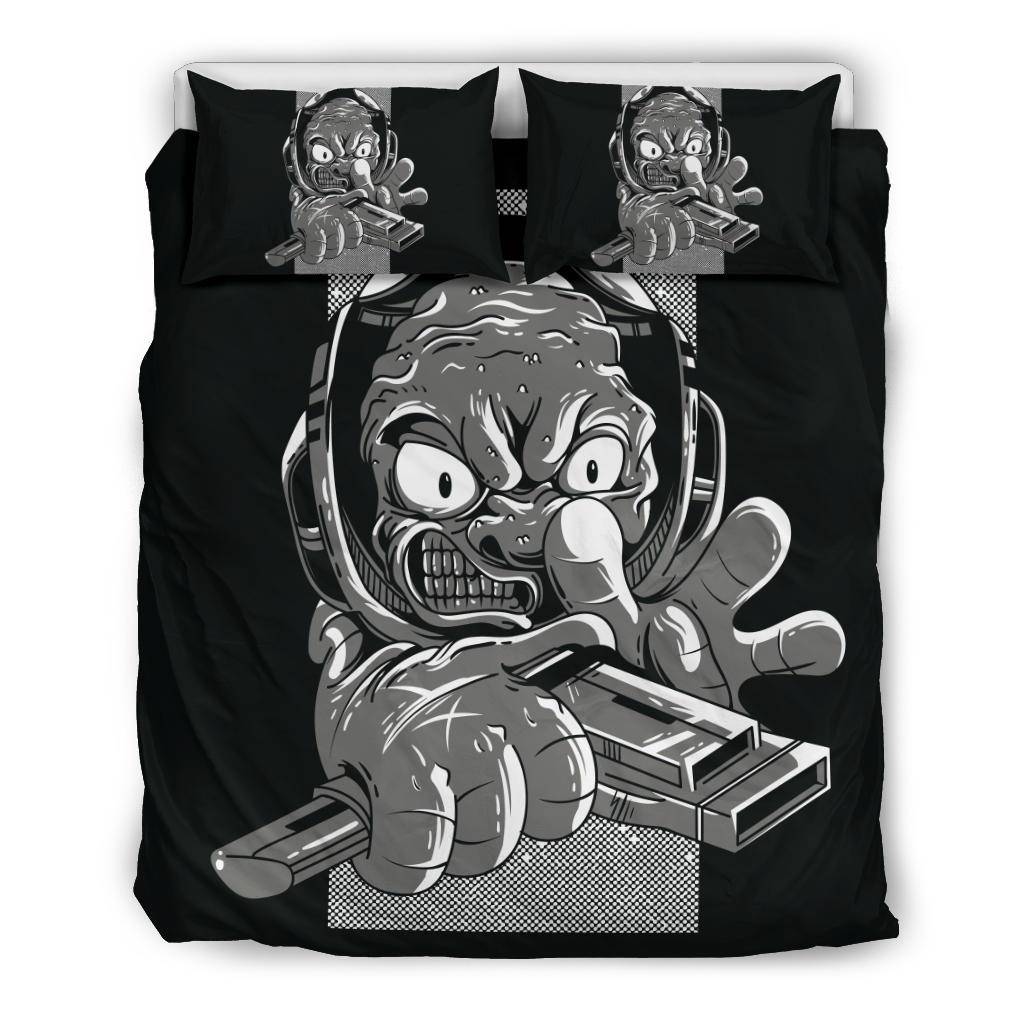 Angry Alien B&W Art Cartoon Bedding Set - Top Content | POD Collection | Free Shipping