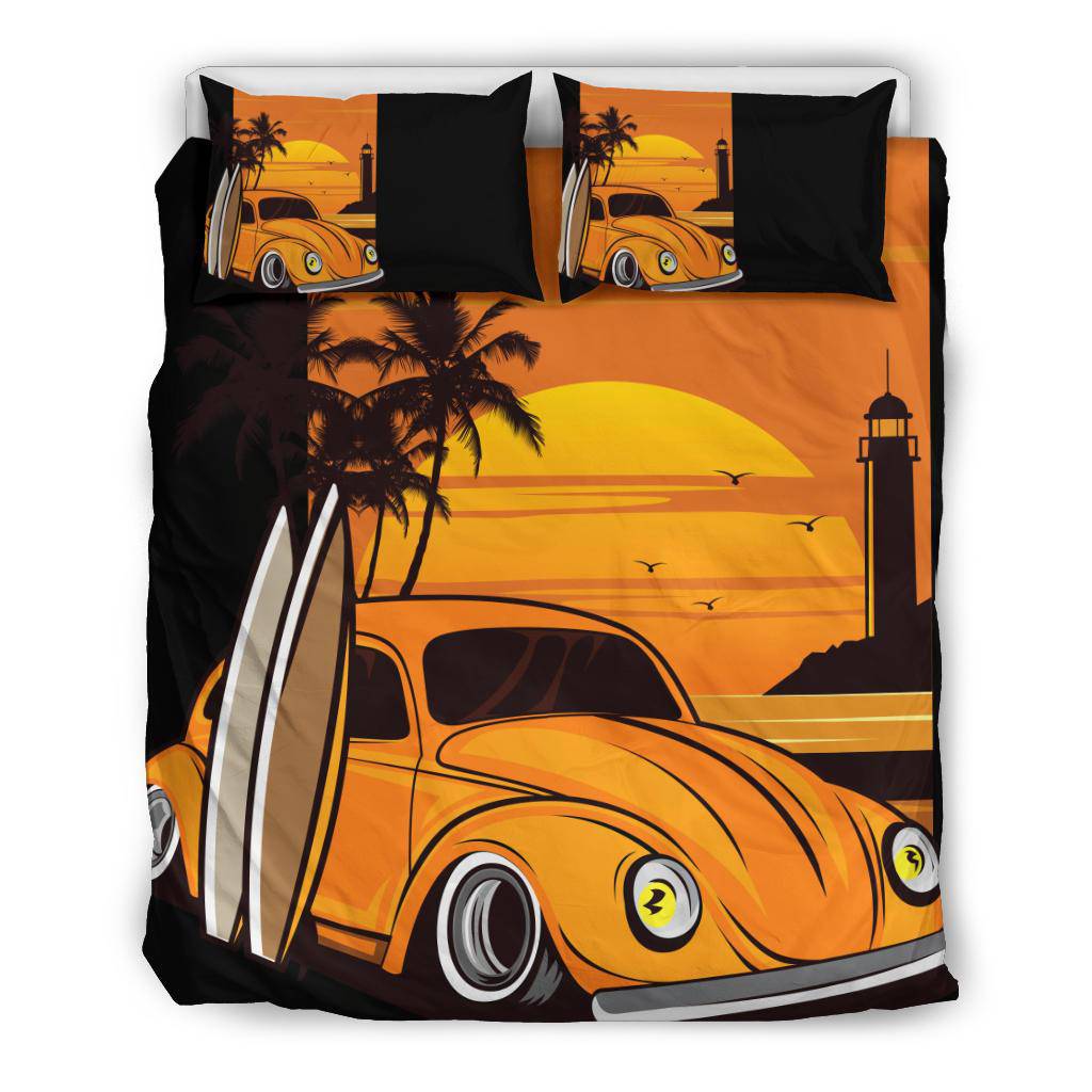 Beach Sunset Classic Car Cartoon Bedding Set - Top Content | POD Collection | Free Shipping