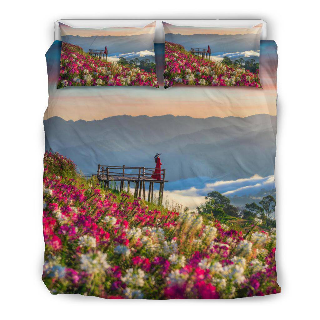 Girl Colourful Flower Field Nature Bedding Set - Top Content | POD Collection | Free Shipping