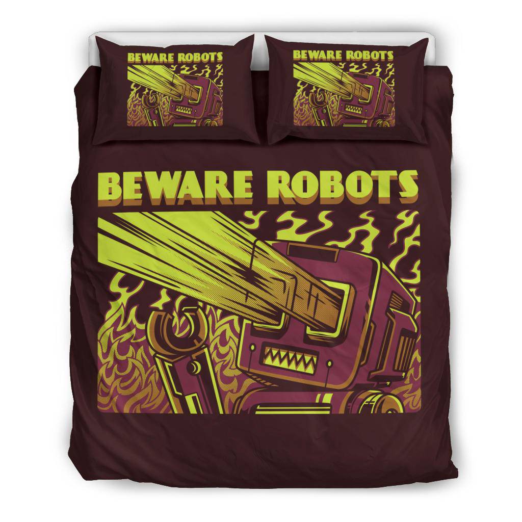 Beware Robots Fire Flames Bedding Set - Top Content | POD Collection | Free Shipping