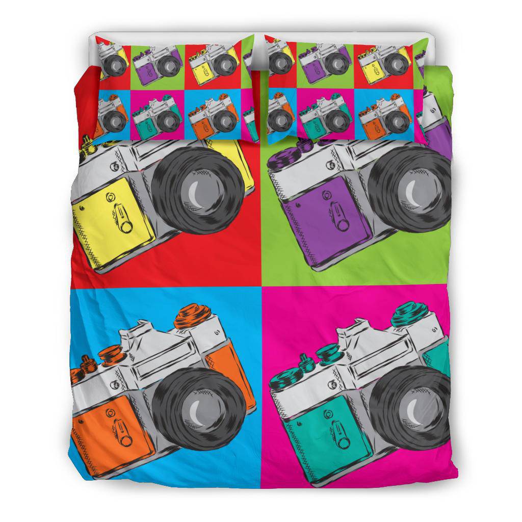 Cameras Multi coloured Vintage Cartoon Bedding Set - Top Content | POD Collection | Free Shipping