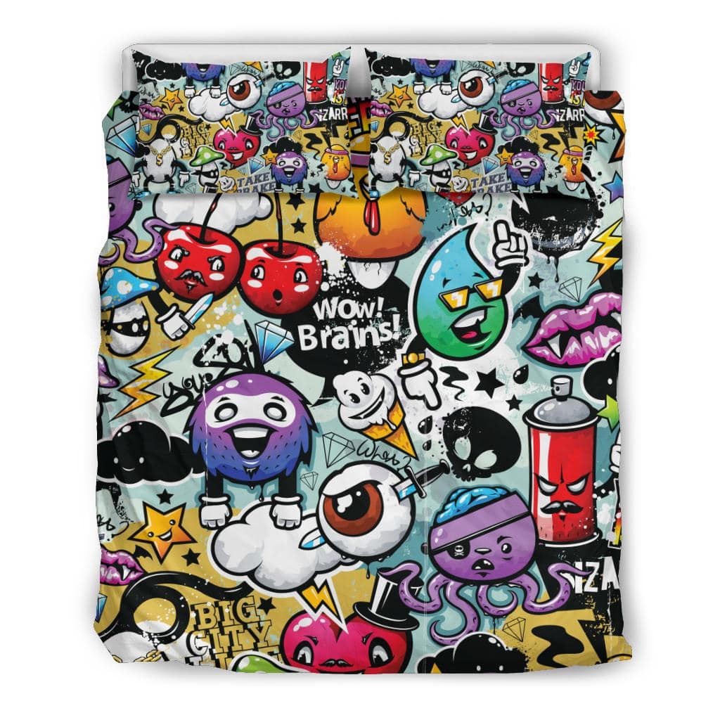 Colourful Art Cartoon Emoji Graffiti Bedding Set - Top Content | POD Collection | Free Shipping