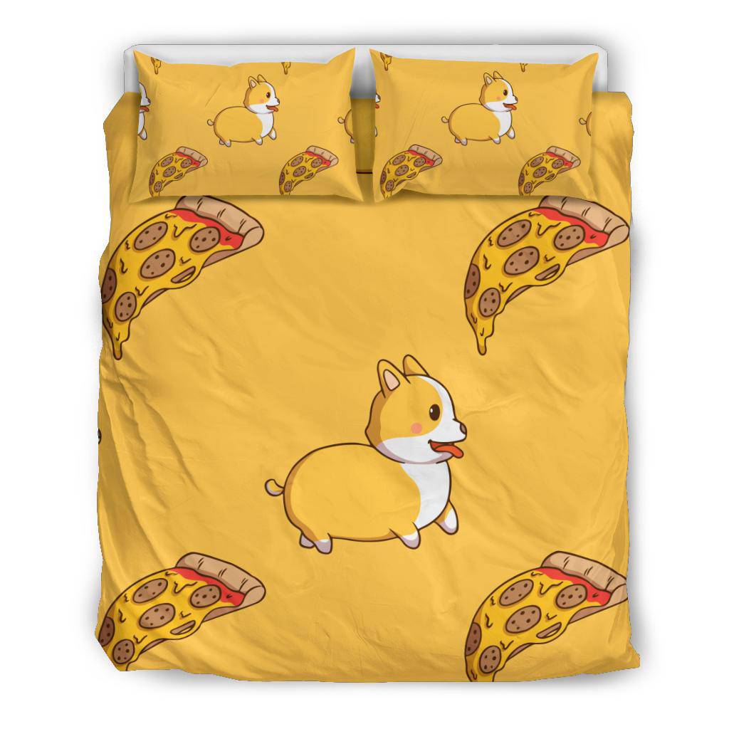 Cool Corgi Pizza Slice Yellow Cartoon Bedding Set - Top Content | POD Collection | Free Shipping