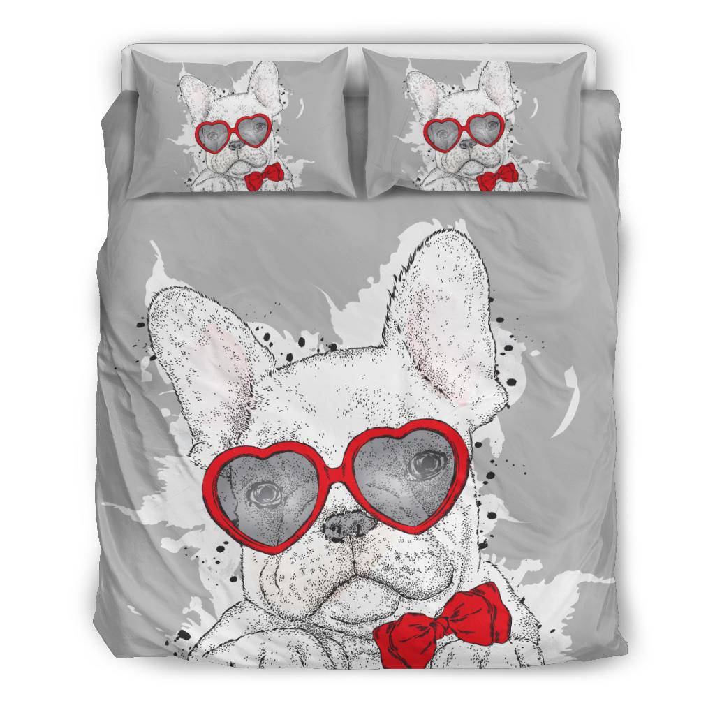 Cute Bulldog Drawing With Love Glasses Bedding Set - Top Content | POD Collection | Free Shipping