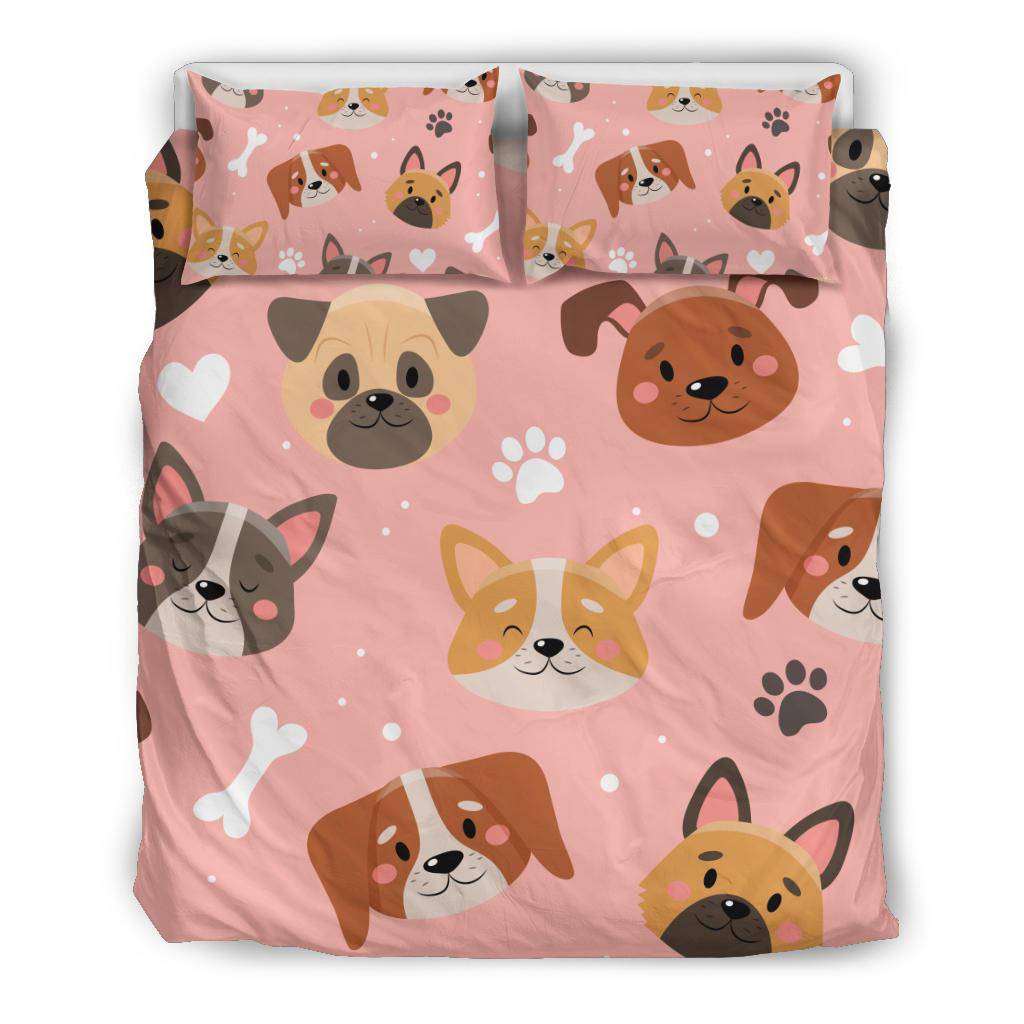 Cute Doggy Pink Background, Paws and Bones Cartoon Bedding Set - Top Content | POD Collection | Free Shipping