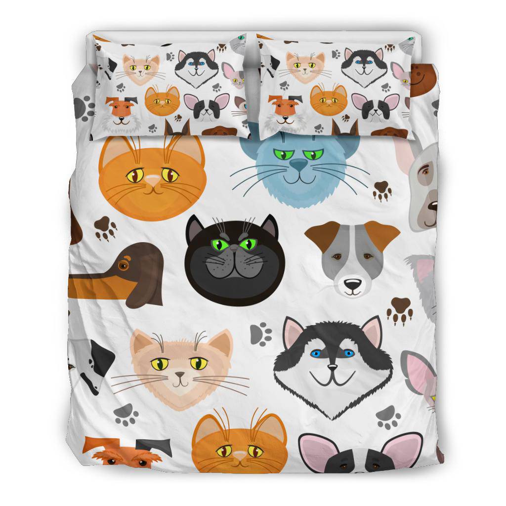 Cute Dogs and Cats Background Cartoon Bedding Set - Top Content | POD Collection | Free Shipping