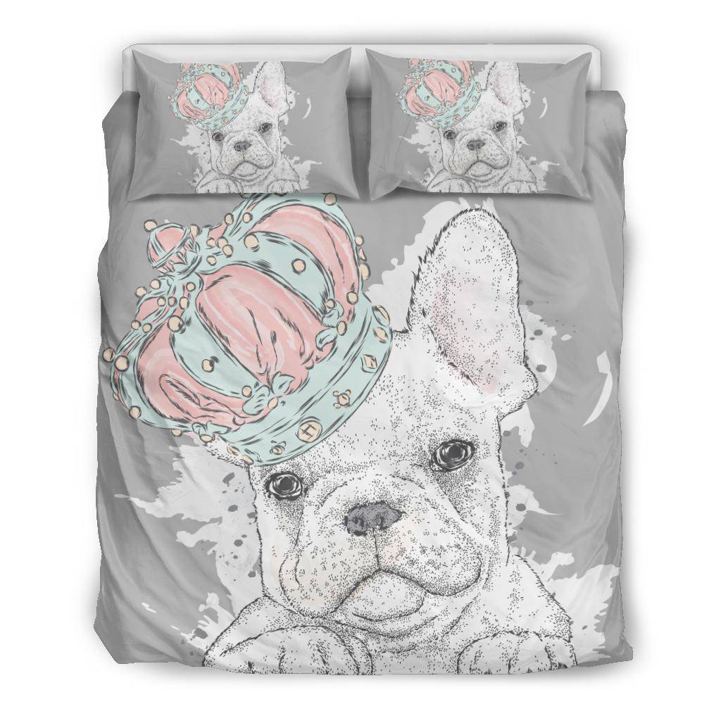 Cute French Bulldog Drawing with Crown Bedding Set - Top Content | POD Collection | Free Shipping