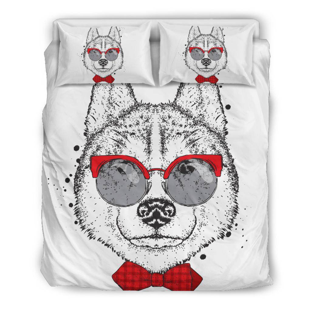 Cute Husky Drawing With Tie And Glasses Bedding Set - Top Content | POD Collection | Free Shipping