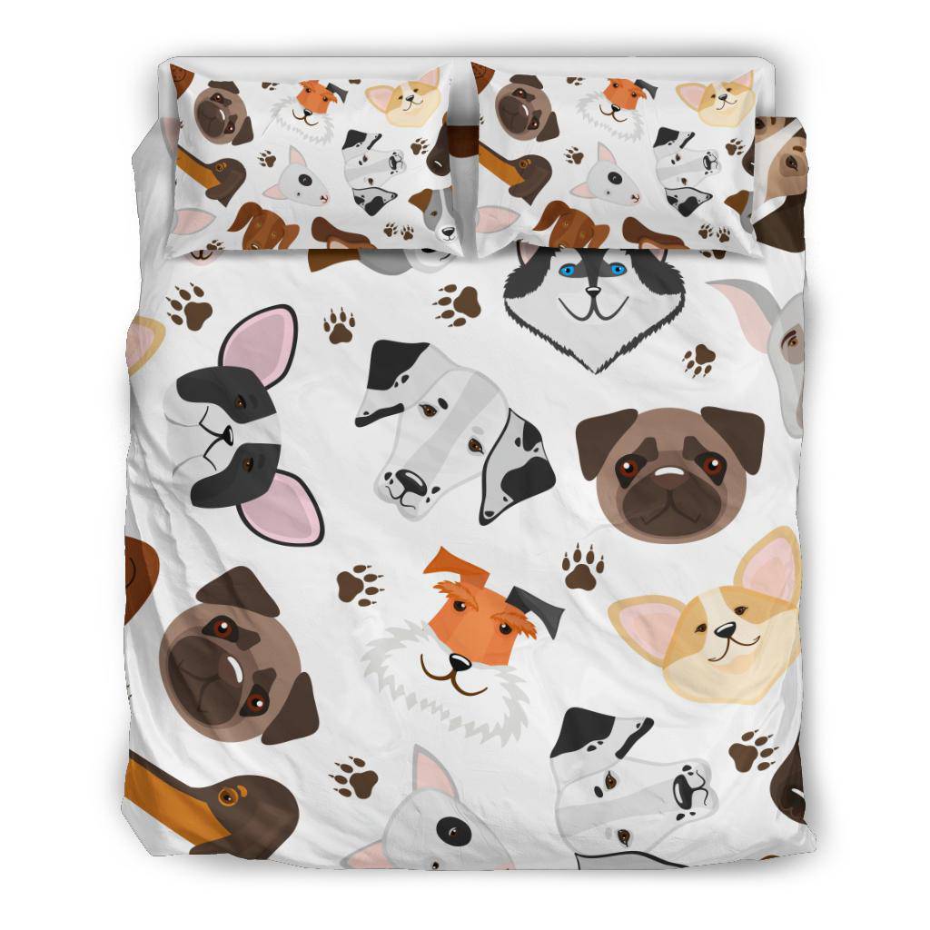 Cute Puppy Dog Mix Breed Heads Cartoon Background Bedding Set - Top Content | POD Collection | Free Shipping