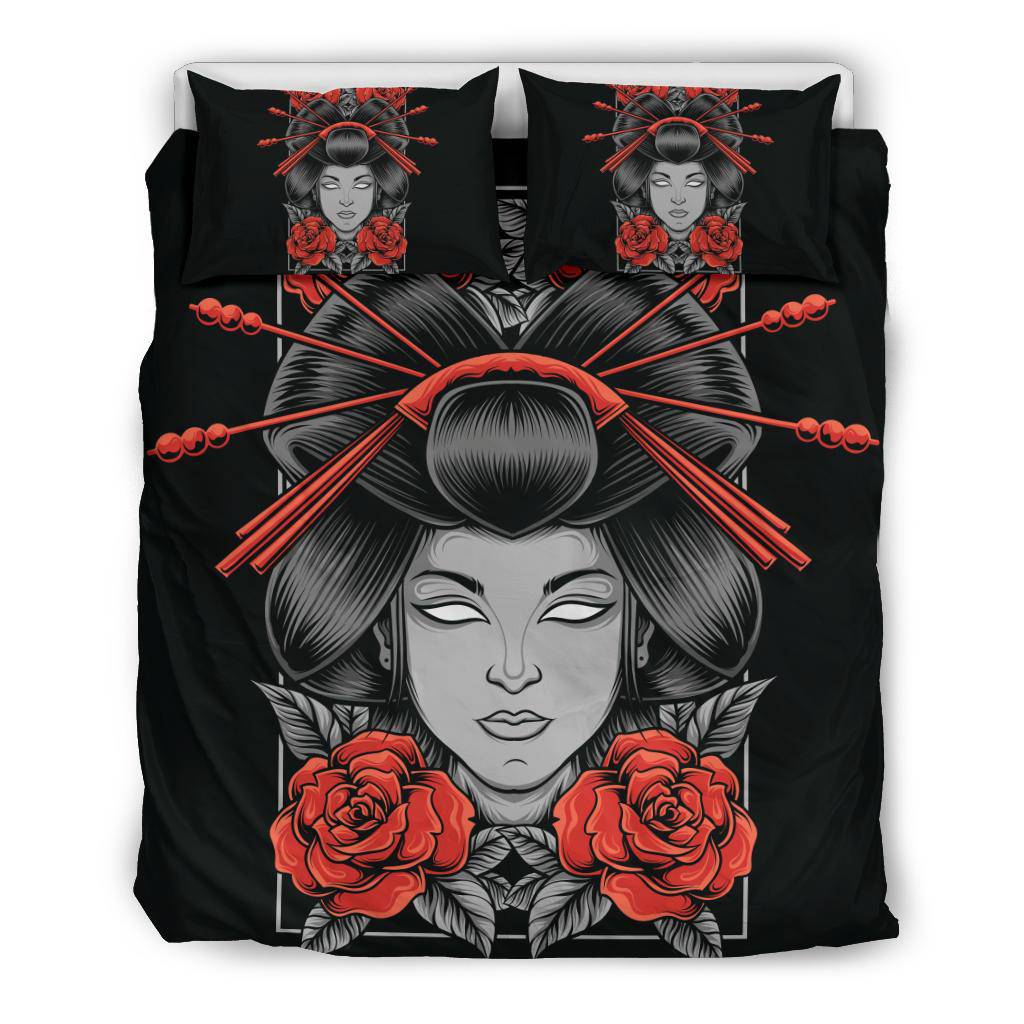 Geisha With Rose Flowers Cartoon Bedding Set - Top Content | POD Collection | Free Shipping