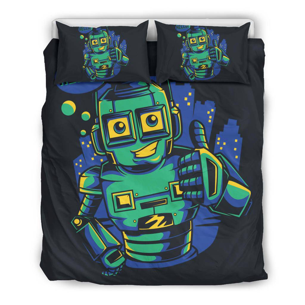 Hello Robot Happy Bot Droid Cartoon Bedding Set - Top Content | POD Collection | Free Shipping