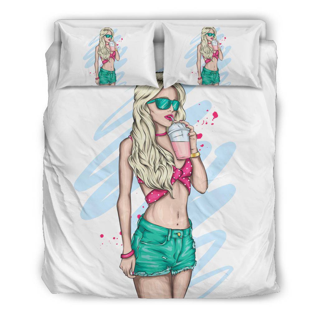 Sexy Summer Cocktail Girl Cartoon Drawing Bedding Set - Top Content | POD Collection | Free Shipping